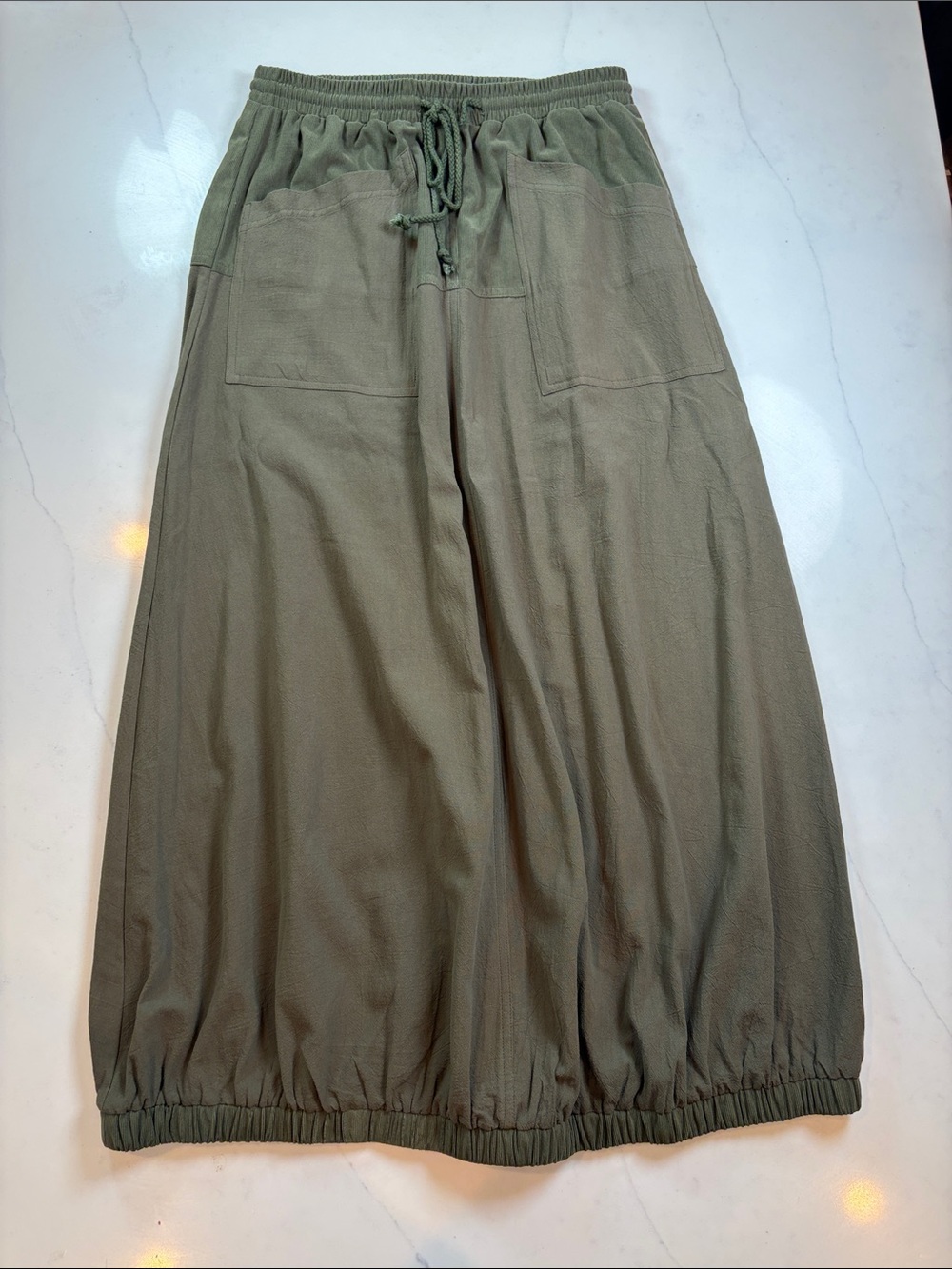 Olive Drawstring Maxi Skirt